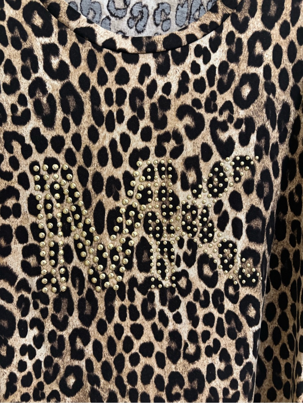 Michael Kors Leopard Print Short Sleeve Tee with Gold Stud Logo